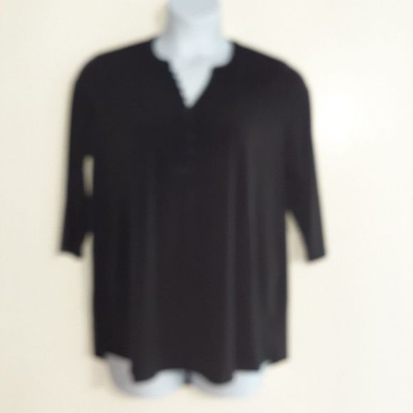 Woman Within Black Swingy 3/4 Sleeve Henley Tunic Top w/Buttons 14/16 NWOT - Picture 11 of 14
